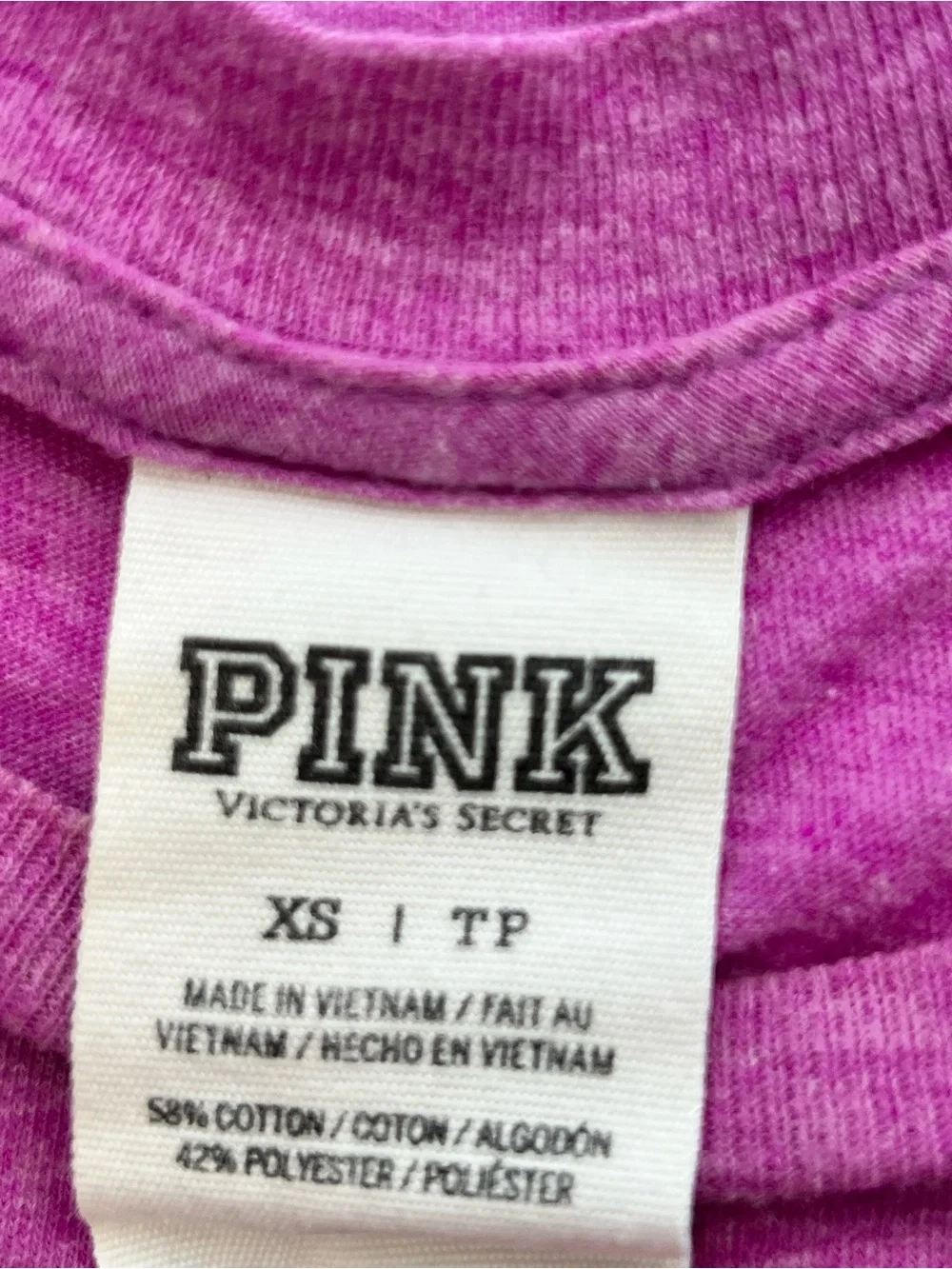 PINK Victoria's Secret Heather Magenta Mid Sleeve Tee w/ Dog Logo & Sleeve Logo